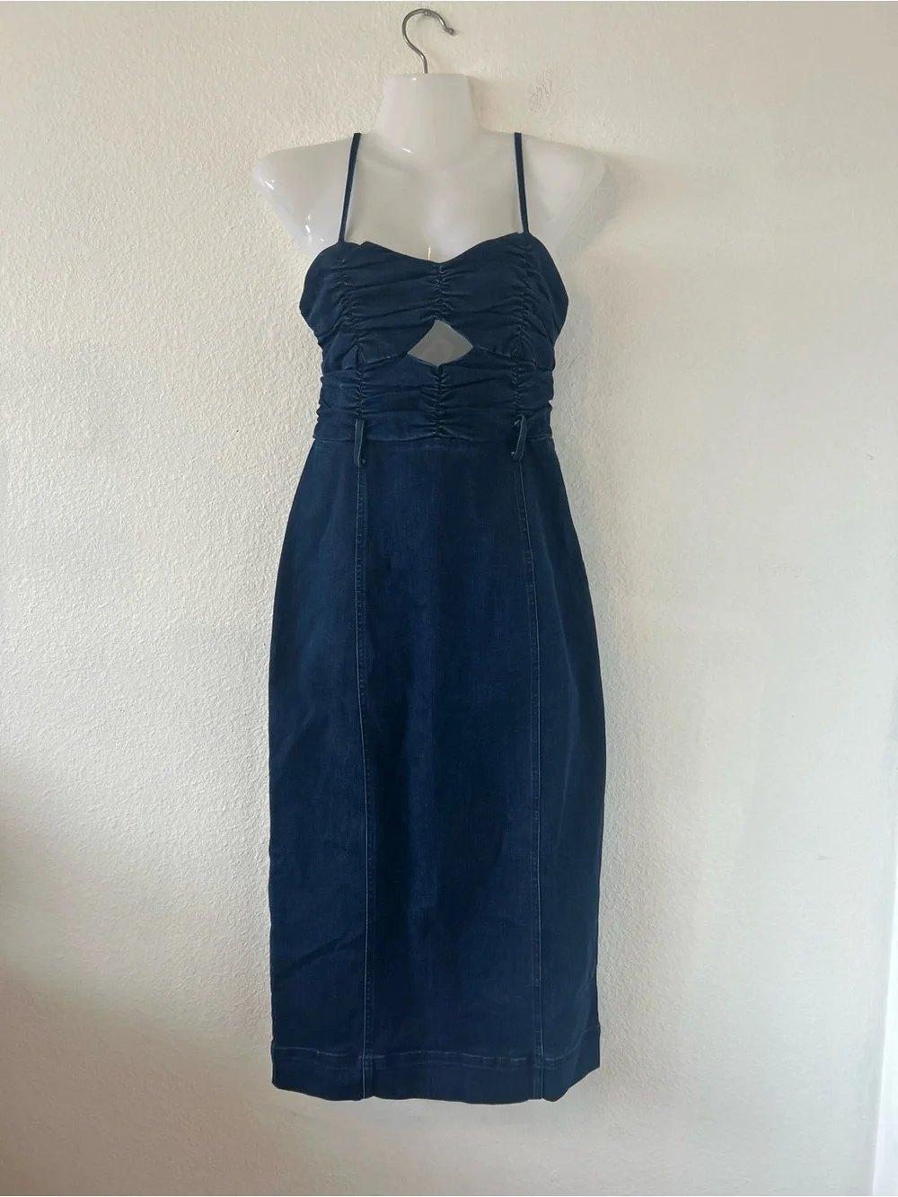 Free People Serenity Ruched Denim Midi Dress Midnight Size S